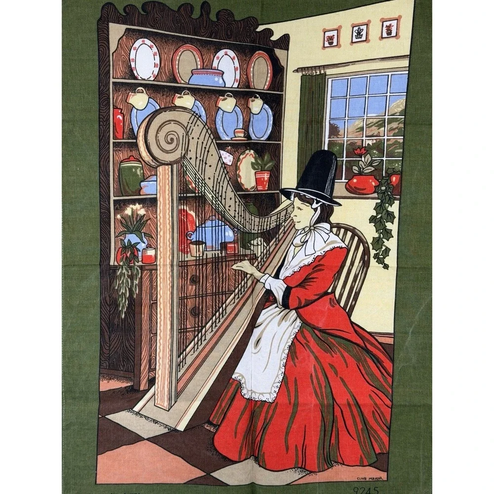 Clive Mayor Tea Towel Vintage Pilgrim Harpist Cottagecore Farmhouse Kitchen